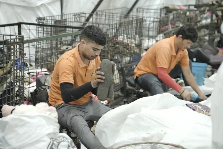 Sorters grading a donated load