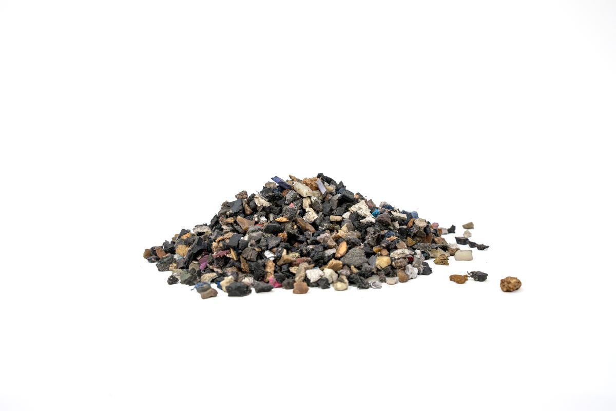Pile of recovered rubber granulate